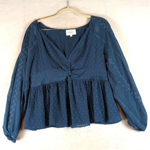 bohme Tops - Bohme Women's Textured Embroidered‎ V Neck Long Sleeve Blouse Size M